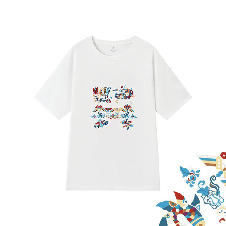 Collector's Edition Dragon Soaring, Phoenix Dancing, Fish Leaping Hand-embroidered Miao Embroidery Short-sleeved T-shirt